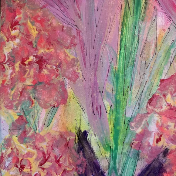 HANDCRAFTED Abstact Floral Painting HANDPAINTED & HANDMADE Contemporary Wall Art - Picture 8 of 16